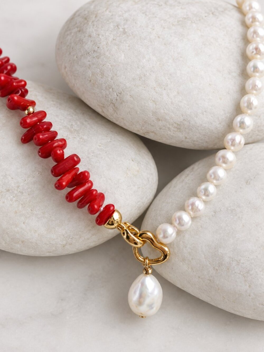 Red Coral Freshwater pearl necklace 🆕
